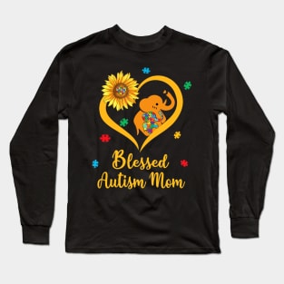 Sunflower Elephant Blessed Autism Mom Long Sleeve T-Shirt